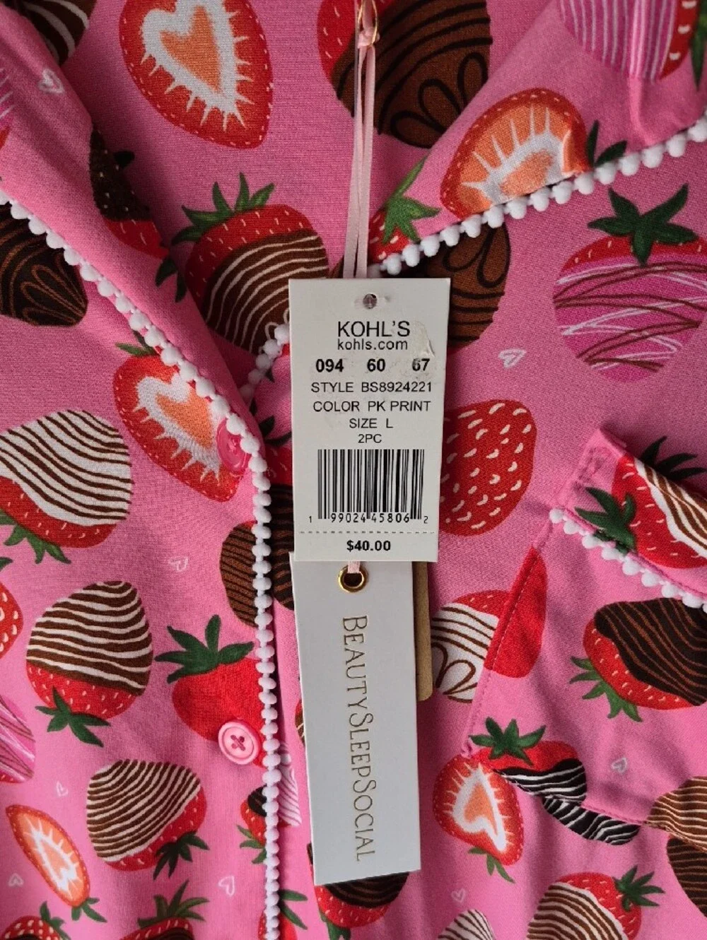 Women's Pink Strawberry-Print Button Pajama Set